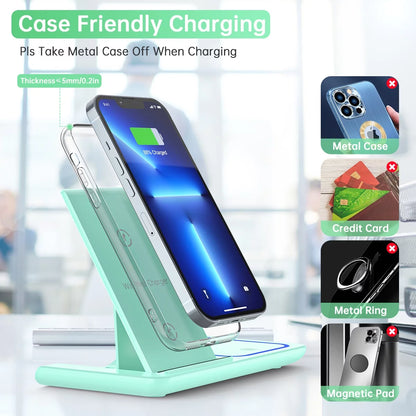 Wireless Charger, 18W Fast Iphone Charging Station for Iphone 16/15/14/13/12 /11/Pro Max/Plus, 3 in 1 Wireless Charging Stand for Iwatch Series SE 10/9/8/7/6/5/4/3, Airpods Pro/3/2 (W/ QC3.0 Adapter)