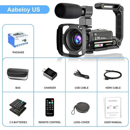 Video Camera Camcorder 2.7K for Youtube Vlogging Digital Camera IPS 36MP 16X Digital Zoom Camera Recorder