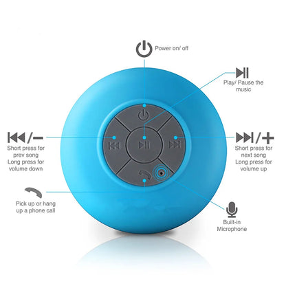 Mini Bluetooth Speaker Shower Subwoofer Waterproof Handsfree Loudspeaker with Suction Cup Mic for Bathroom Pool Beach Car Phone